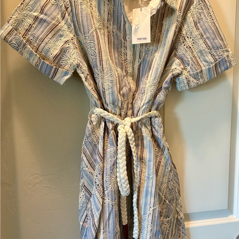 Lovelo Lace Overlay Striped Midi Dress